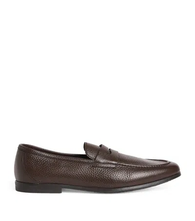 Canali Tumbled Calfskin Loafers In Brown