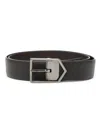 Canali Calf Leather Belt With Textured Finish In Braun