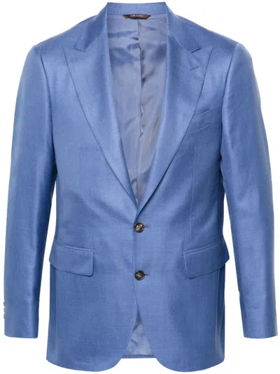 Canali Twill Mélange Blazer In Blue
