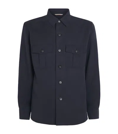 Canali Twill Twin-pocket Overshirt In Black