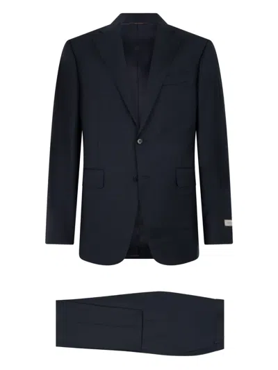 Canali Two-button Logo-patch Suit In Blue