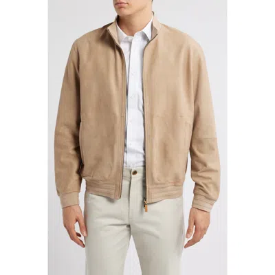Canali Ultrasoft Suede Bomber Jacket In Beige