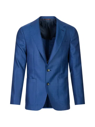 Canali Unlined Single-breasted Regular-fit Jacket In Blue
