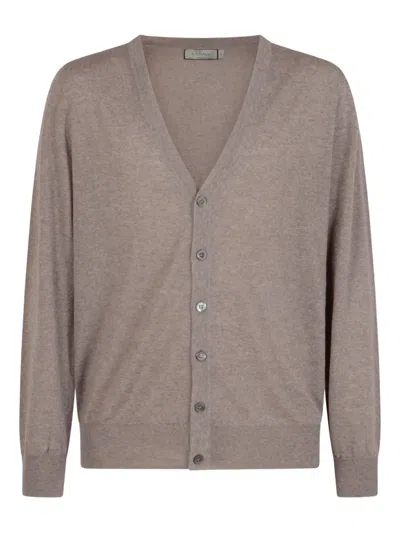 Canali V-neck Cardigan In Brown