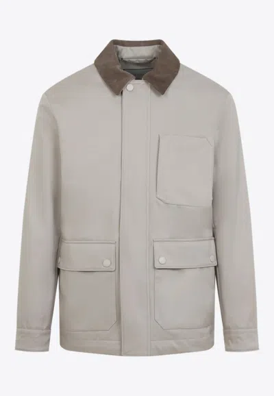 Canali Velvet Collar Utility Jacket In Brown