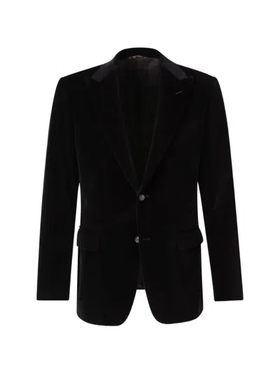Canali Velvet Peak-lapel Jacket In Black