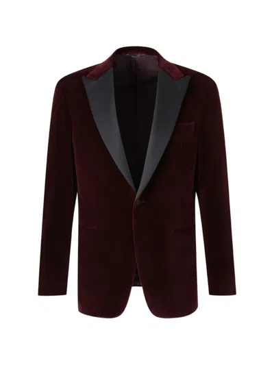 Canali Velvet Peak-lapel Singel-breasted Blazer In Burgundy
