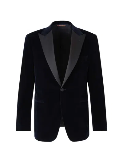 Canali Velvet Single-breasted Blazer In Blue