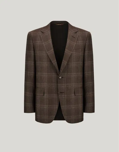 Canali Veste Bleu Clair Et Marron À Carreaux, En Soie Et Cachemire In Brown