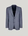 Canali Veste Bleu Clair Et Marron À Carreaux, En Soie Et Cachemire In Blue