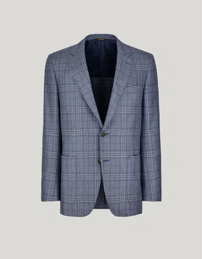 Canali Veste Bleu Clair Et Marron À Carreaux, En Soie Et Cachemire In Blue