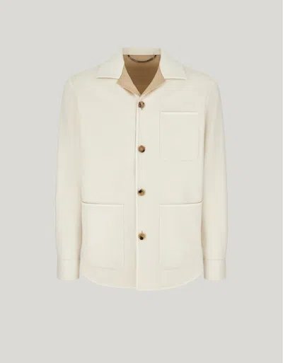 Canali Veste Chemise Crème En Laine Double In Neutral