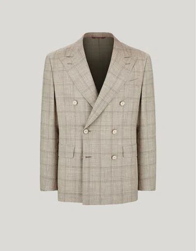 Canali Veste Croisée Beige En Laine, Soie Et Lin Travel In Multi