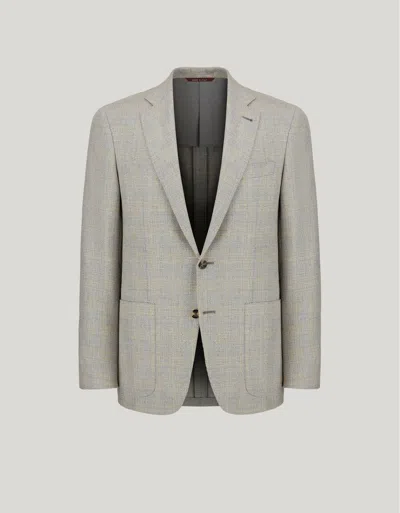 Canali Veste Grise Et Beige À Grands Carreaux, En Soie Et Laine In Gray