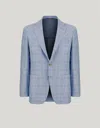 Canali Veste Kei Bleue À Grands Carreaux En Laine, Soie Et Lin In Blue