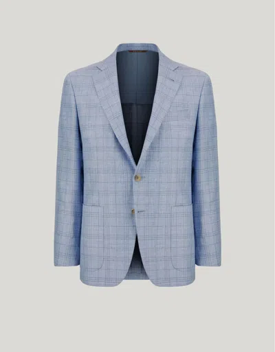 Canali Veste Kei Bleue À Grands Carreaux En Laine, Soie Et Lin In Blue