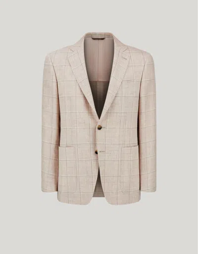 Canali Veste Kei Rose Et Beige À Grands Carreaux En Lin Et Laine In Multi