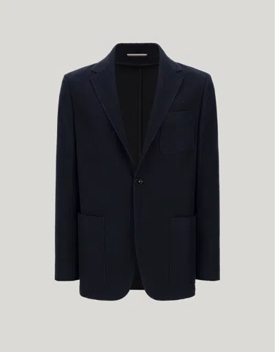 Canali Veste Noire Bleutée En Jersey De Coton, Cachemire Et Soie In Black