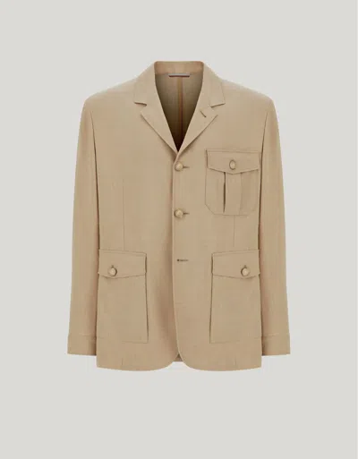 Canali Veste Travel Sable En Laine, Soie Et Lin In Neutral