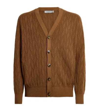 Canali Virgin Wool Cable-knit Cardigan In Brown