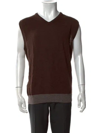Pre-owned Canali Virgin Wool V-neck Sweater Vest In Brown