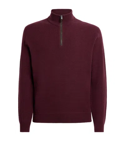 Canali Virgin Wool-cashmere Quarter-zip Sweater In Burgundy