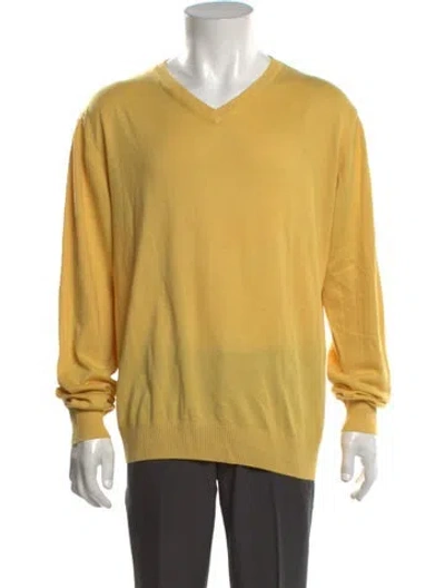 Pre-owned Canali V-neck Long Sleeve Pullover In Yellow