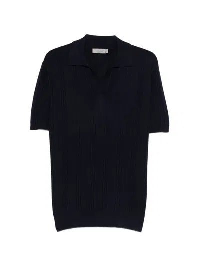 Canali V-neck Textured T-shirt In Blue