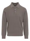 Canali Taupe Brown Wool Long Sleeves Suede Detail Polo In Gray