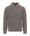 Canali Taupe Brown Wool Long Sleeves Suede Detail Polo In Gray