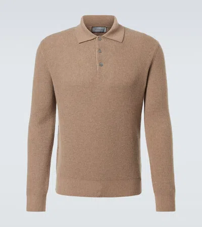 Canali Waffle-knit Wool And Cashmere Polo Sweater In Brown