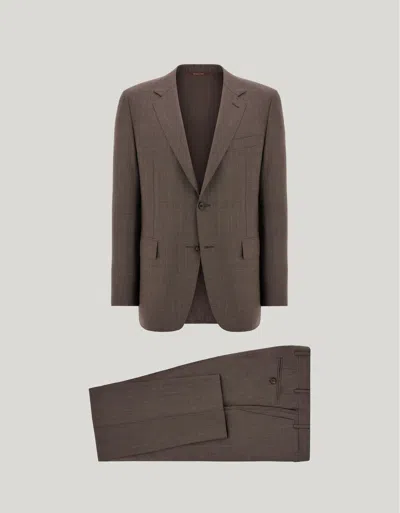 Canali Walnut And Light Blue 150's Wool And Silk Pinstriped Herringbone Regular-fit Suit In Brown