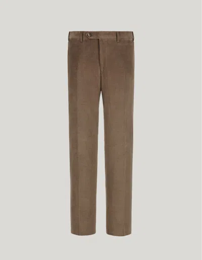 Canali Walnut Stretch Cotton And Cashmere Velvet Pants - Exclusive In Brown