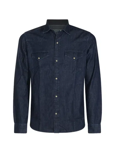 Canali Western-style Denim Shirt In Blue