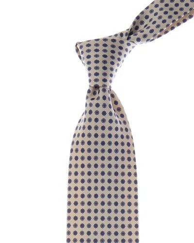 Canali White & Blue Flowers Silk Tie