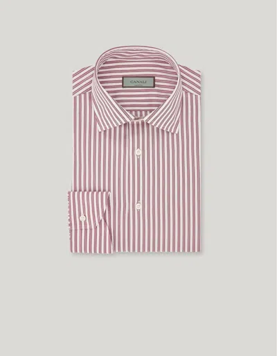 Canali White And Burgundy Cotton Double-striped Regular-fit Shirt In Pink