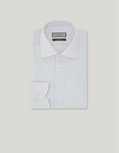 Canali White And Light Blue 140/2 Cotton Striped Regular-fit Shirt