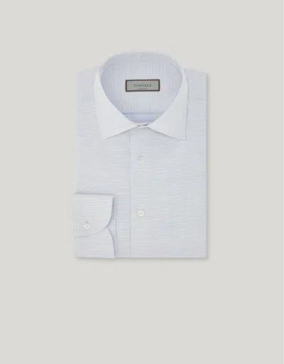 Canali White And Light Blue Cotton Micro-check Regular-fit Shirt In Animal Print