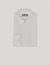 Canali White Cotton Twill Shirt With Button-down Collar In Pattern