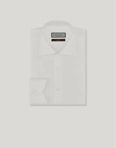 Canali White Cotton Twill Shirt With Mother Of Pearl Buttons