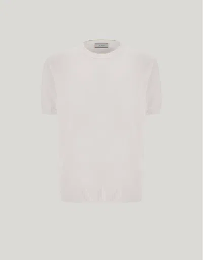 Canali White Microstructured Cotton T-shirt With Closed Hem
