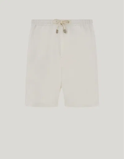 Canali White Linen And Silk Bermuda Shorts With Drawstring