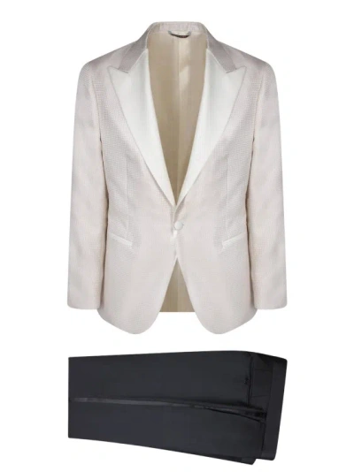 Canali White Micropattern Smoking Suit
