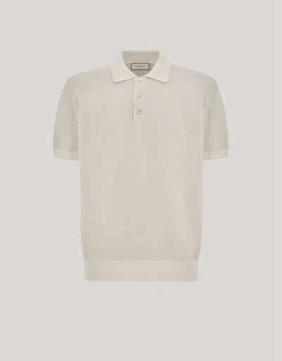 Canali White Microstructured Cotton Polo Shirt With Plain-knit Collar