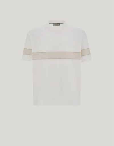 Canali White Short-sleeve Cotton T-shirt With Contrasting Detail