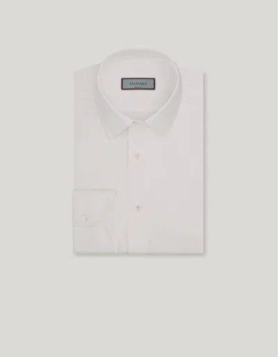 Canali White Stretch Cotton-blend Shirt With Pointed Collar
