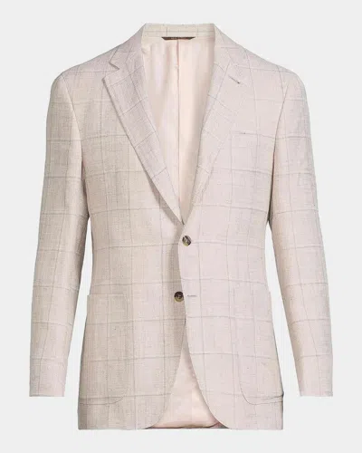 Canali Windowpane Linen-wool Sportcoat In Pink