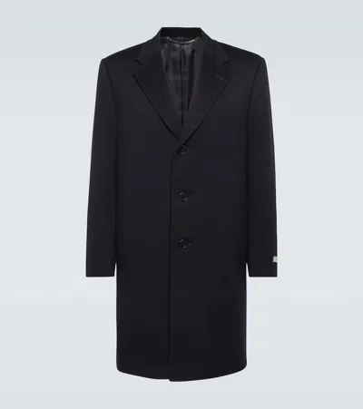 Canali Wool And Cashmere Overcoat In Blue