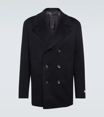 Canali Wool And Cashmere Overcoat In Blue