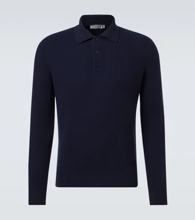 Canali Wool And Cashmere Polo Sweater In Blue
